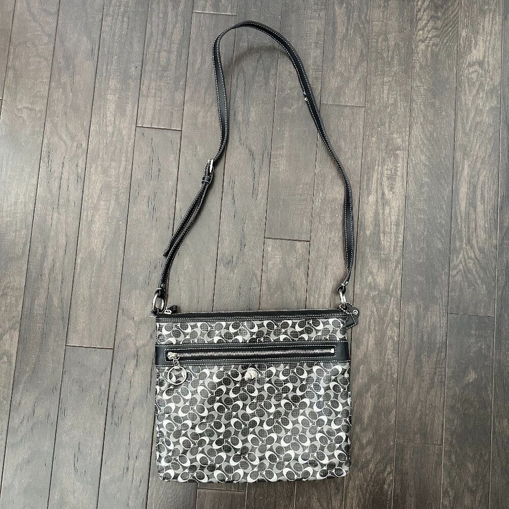 Coach Black & Gray Signature File Cross Body Bag Style #C1168-F17120